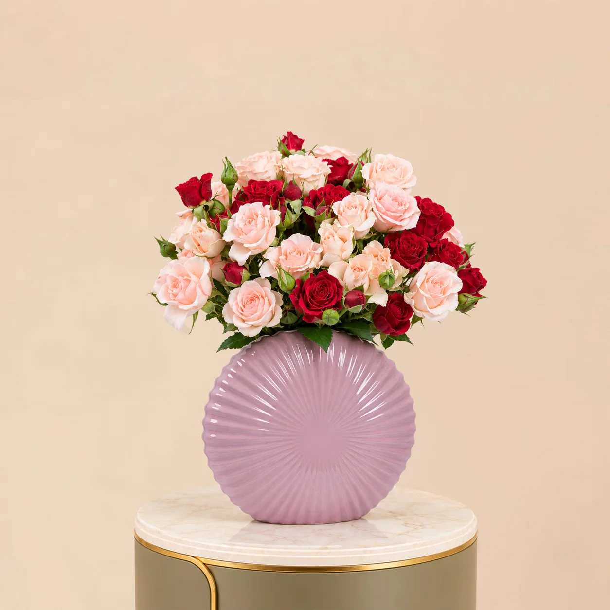 Red & Light Pink Roses in Pink Vase