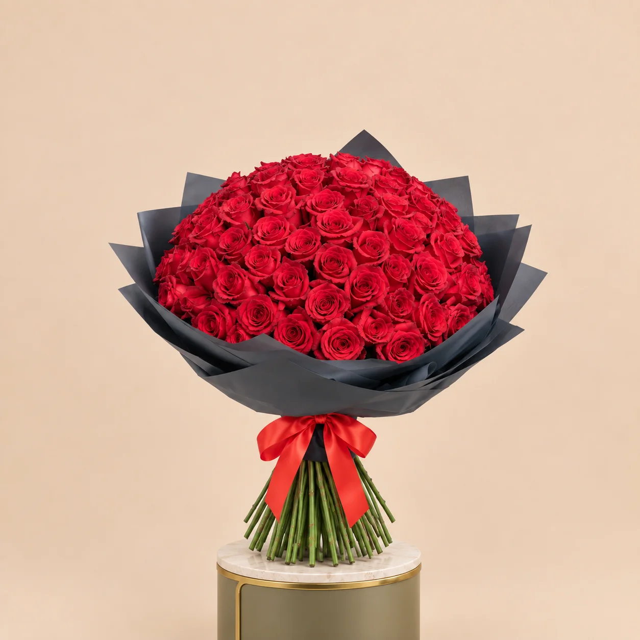Red Rose Bouquet with Black Wrap | 100 Roses