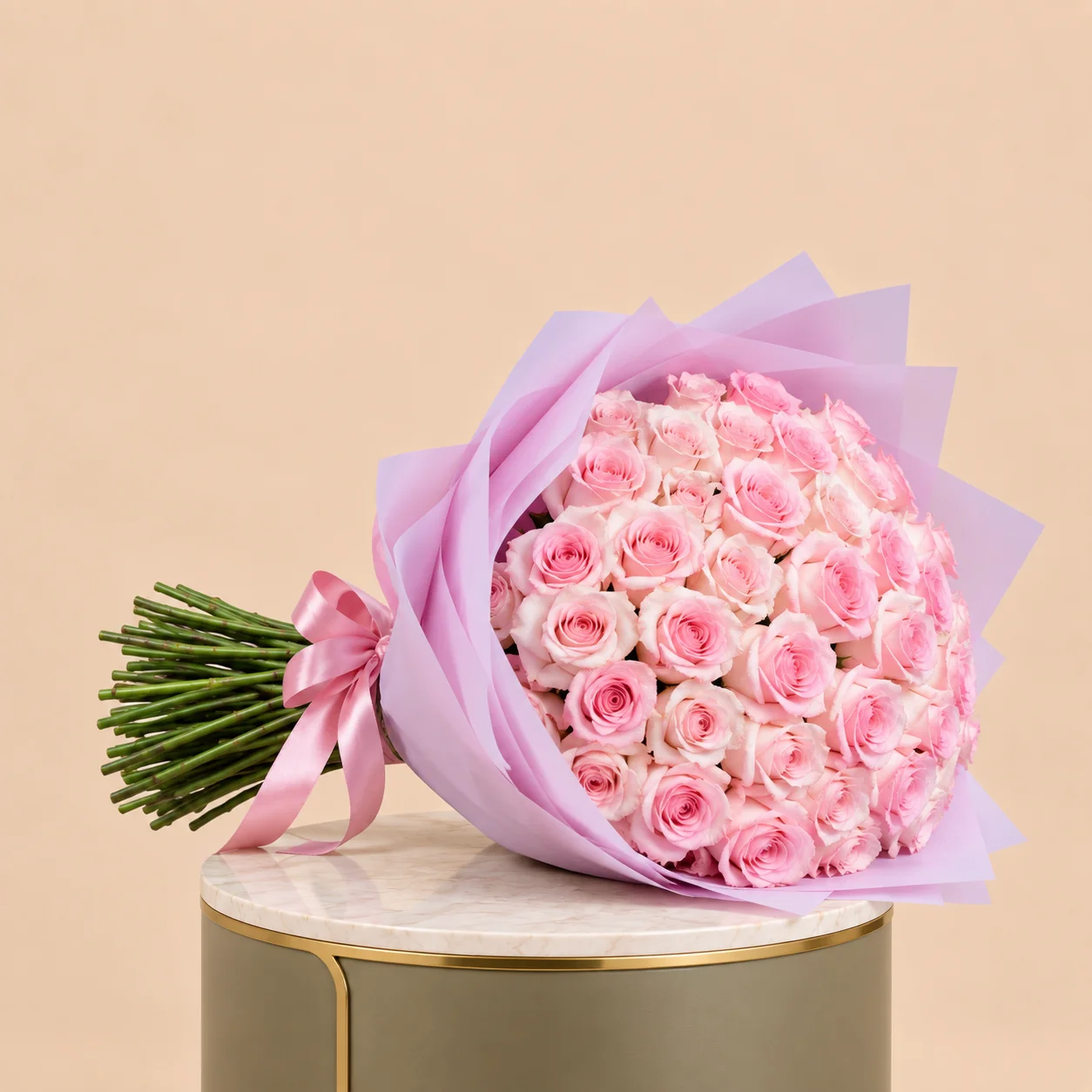 Pink Rose Bouquet with Pink Wrap | 50 Roses