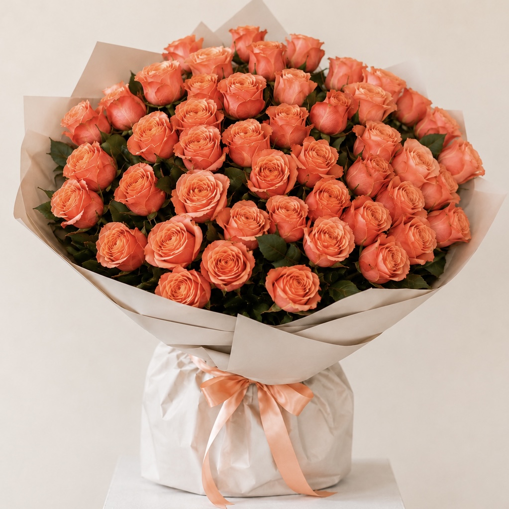 Luxury Large Peach Rose Bouquet | 50 Premium Peach Roses 3