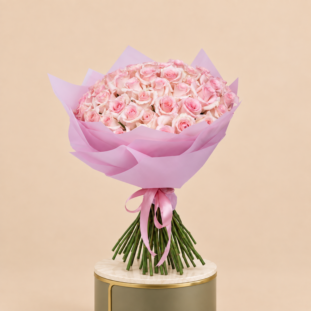 Pink Rose Bouquet with Pink Wrap | 50 Roses 2