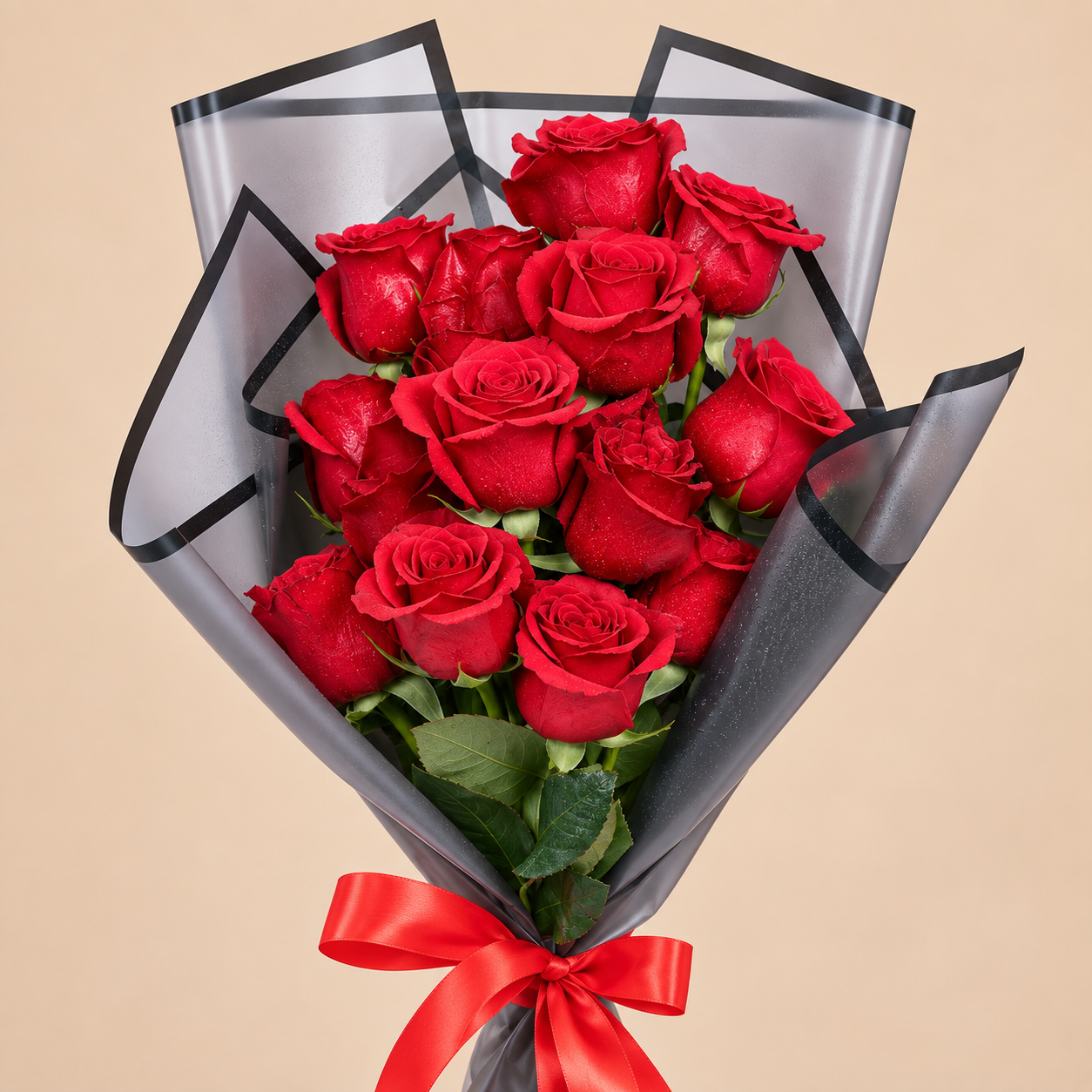 Red Rose Bouquet with Black Wrap | 15 Roses 3