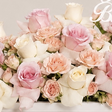 Luxury Happy Birthday Pink, White & Peach Roses Arrangement in White Box | Flori Mart Qatar 7