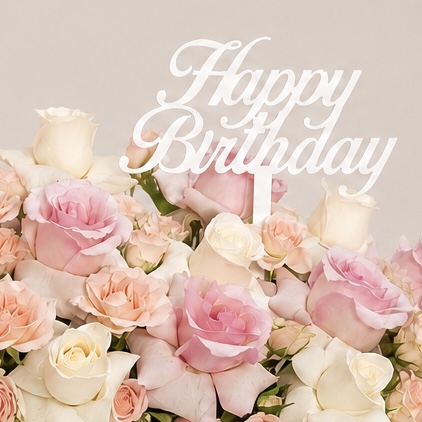 Luxury Happy Birthday Pink, White & Peach Roses Arrangement in White Box | Flori Mart Qatar 5