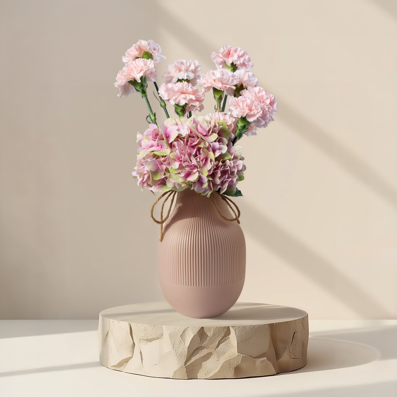 Elegant Pink Carnation & Hydrangea Vase Arrangement