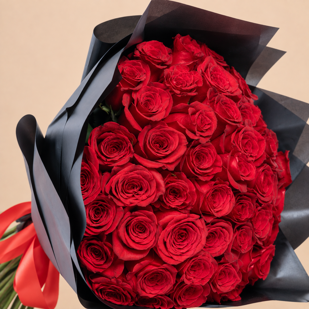 Red Rose Bouquet with Black Wrap | 100 Roses 3