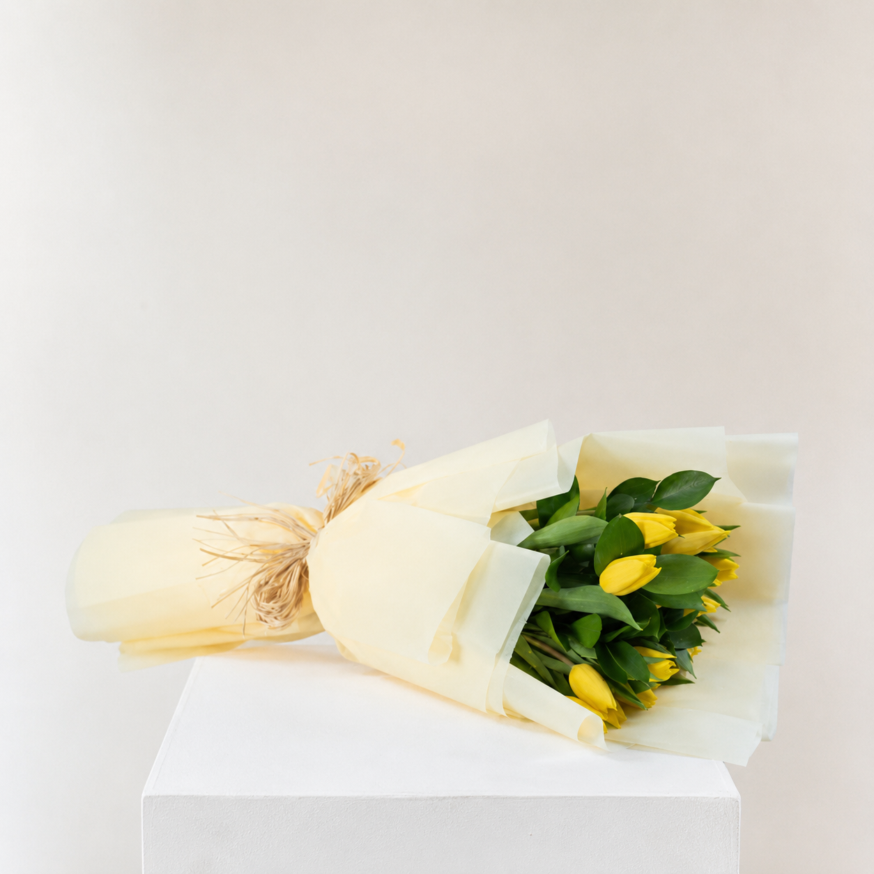 Luxury Yellow Tulip Bouquet with Cream Wrap | Elegant Fresh Flower Gift