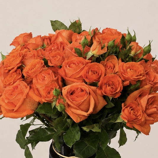 Luxury Orange Spray Rose Arrangement | Fresh Spray Roses in Elegant Black Ceramic Vase | Flori Mart Qatar 4