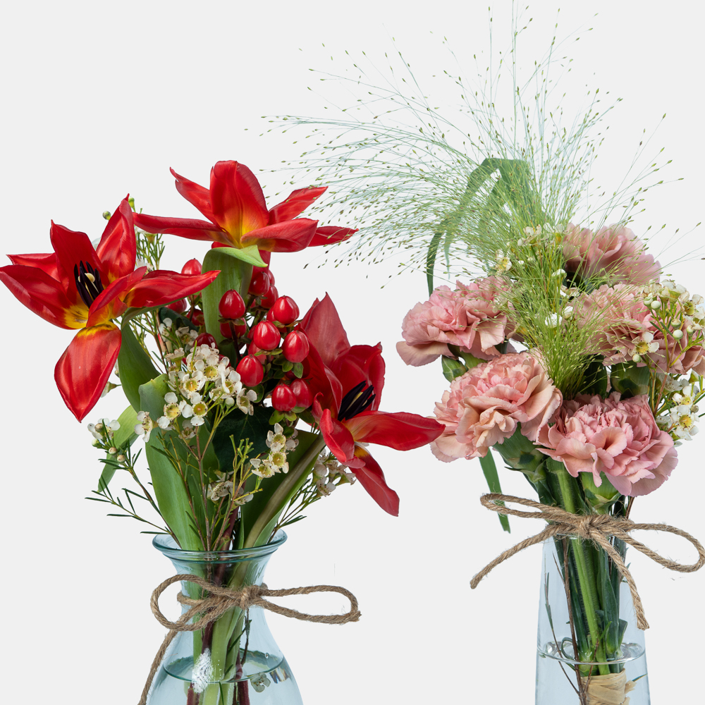 Dual Floral Vase Set | Red Tulips & Blush Carnations Arrangement | Flori Mart Qatar 2