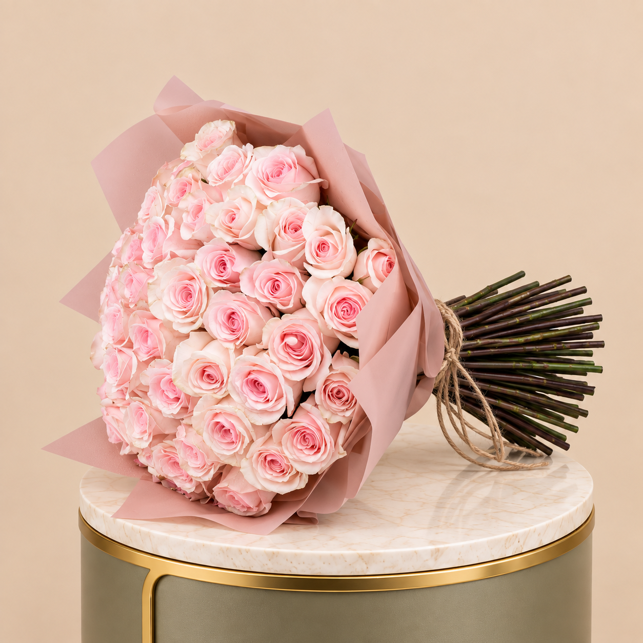 Pink Rose Bouquet with Pink Wrap | 50 Roses 2