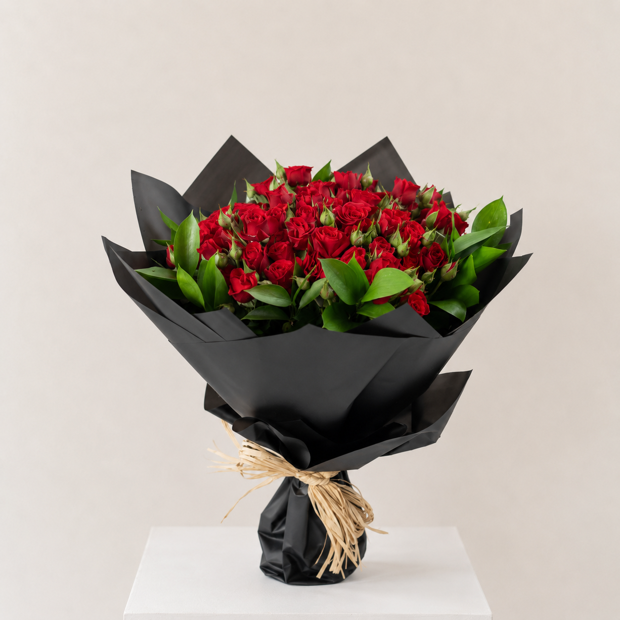 Luxury Red Spray Roses Bouquet | 20 Red Spray Roses with Elegant Black Wrap