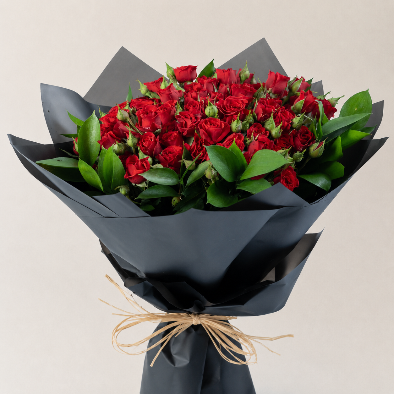 Luxury Red Spray Roses Bouquet | 20 Red Spray Roses with Elegant Black Wrap 2