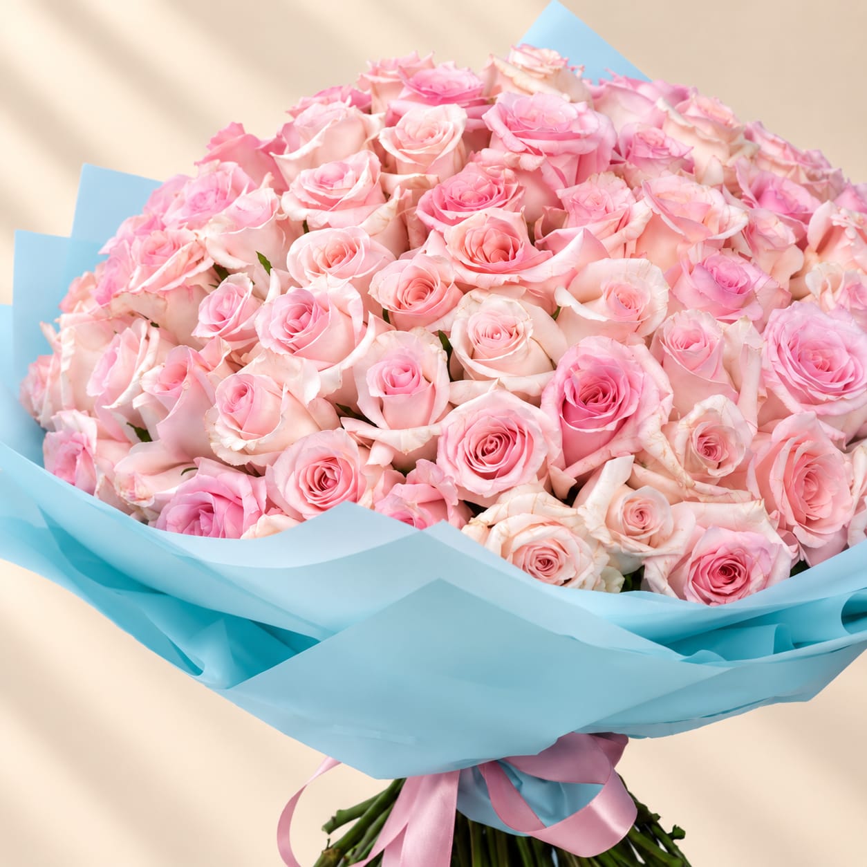 Pink Rose Bouquet with Blue Wrapping 3
