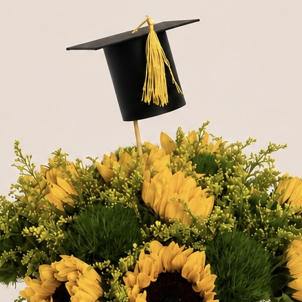Sunflower Graduation Arrangement in Black Glass Vase – Graduation Gift 3