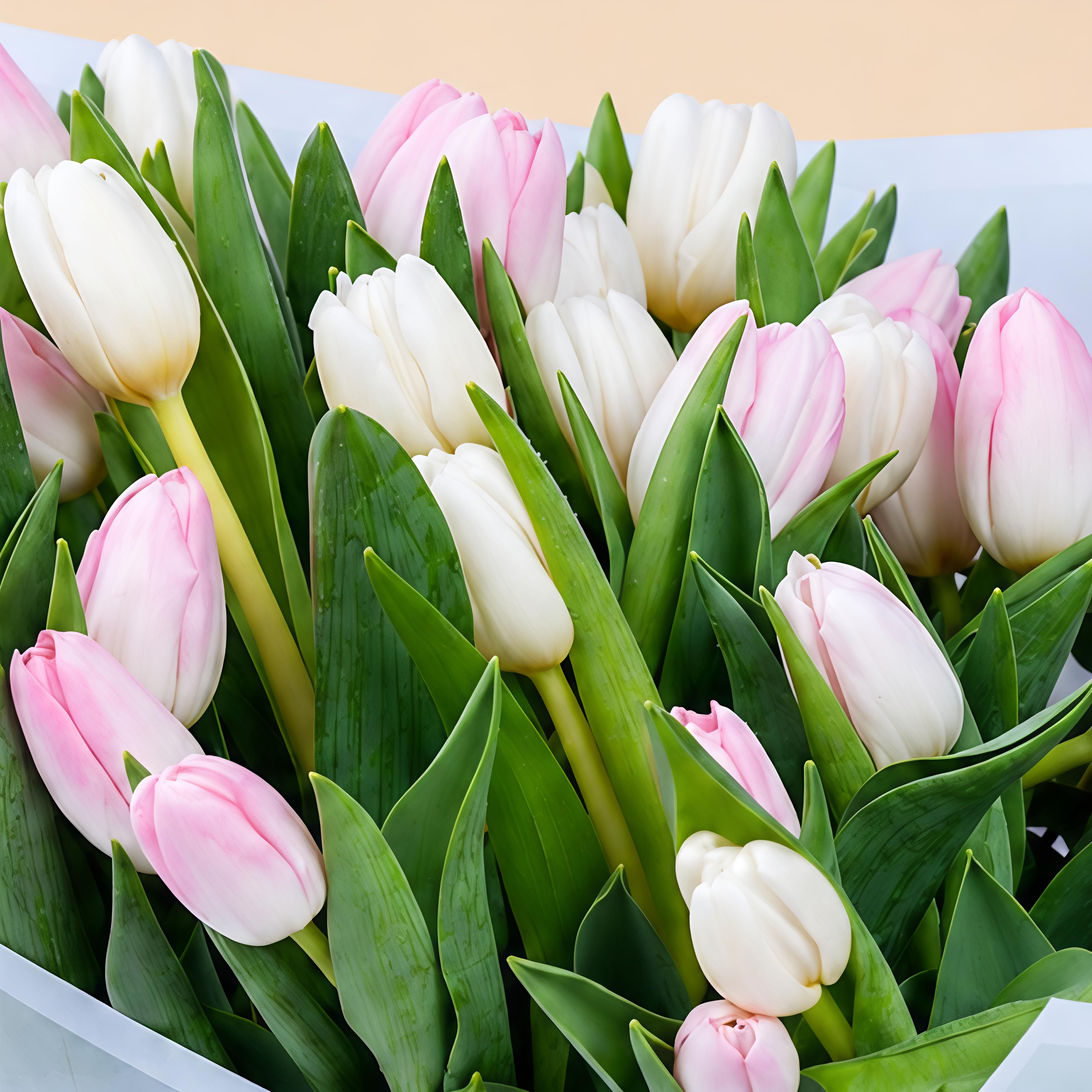 Pink & White Tulip Bouquet with Eucalyptus 4