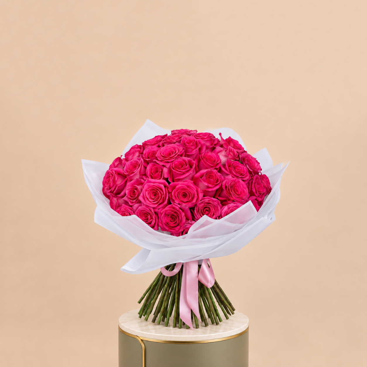 Pink Rose Bouquet with White Wrap | 25 Roses