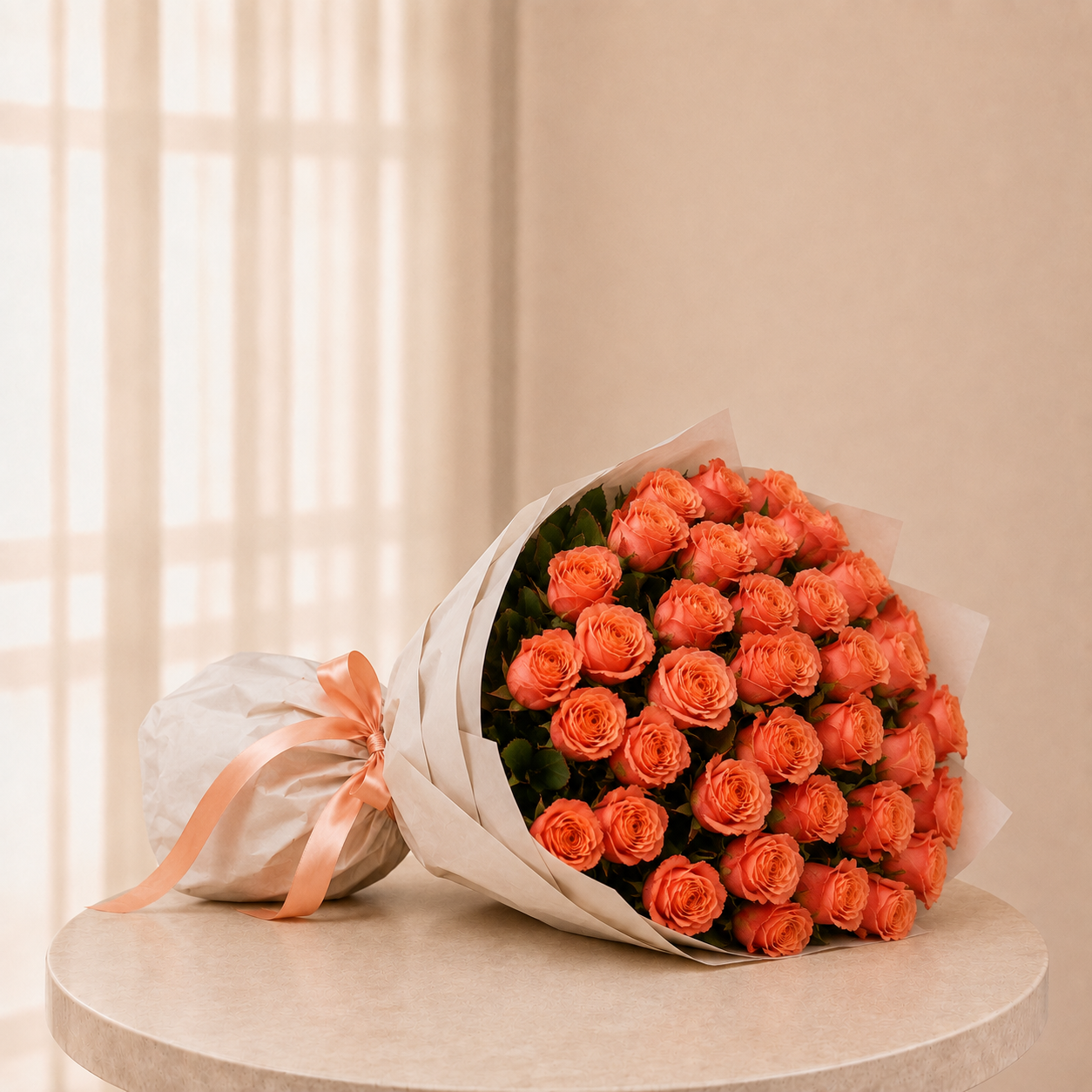 Luxury Large Peach Rose Bouquet | 50 Premium Peach Roses