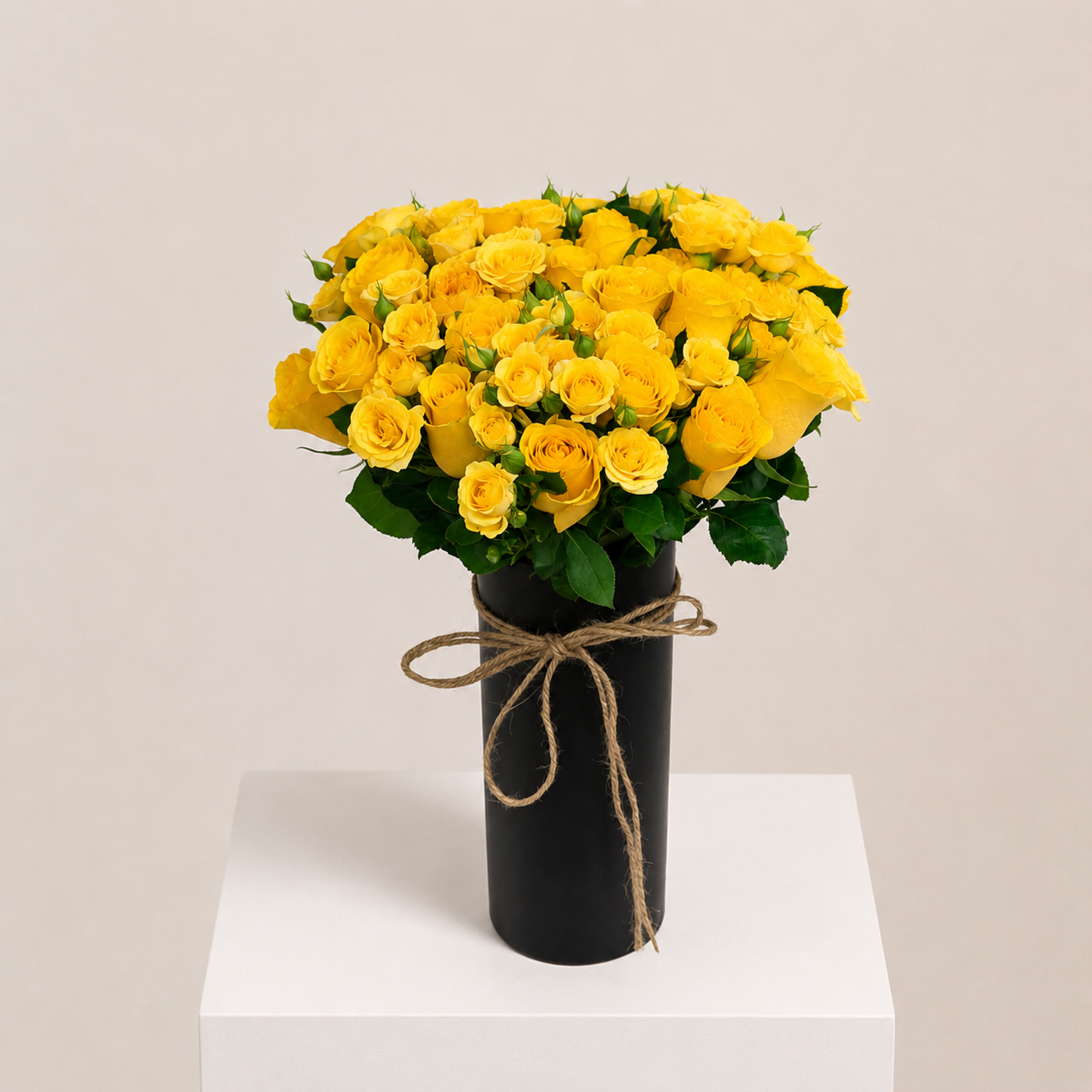 Luxury Yellow Rose Arrangement in Elegant Black Vase | Premium Fresh Flowers | Flori Mart Qatar 2