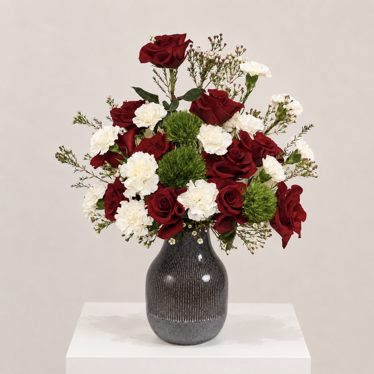 Luxury Red Rose & White Carnation Arrangement | Premium Fresh Flower Vase for Gifts & Special Occasions | Flori Mart Qatar 2