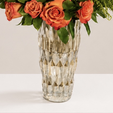 Orange Roses & Sunflowers Graduation Arrangement in Glass Vase 4