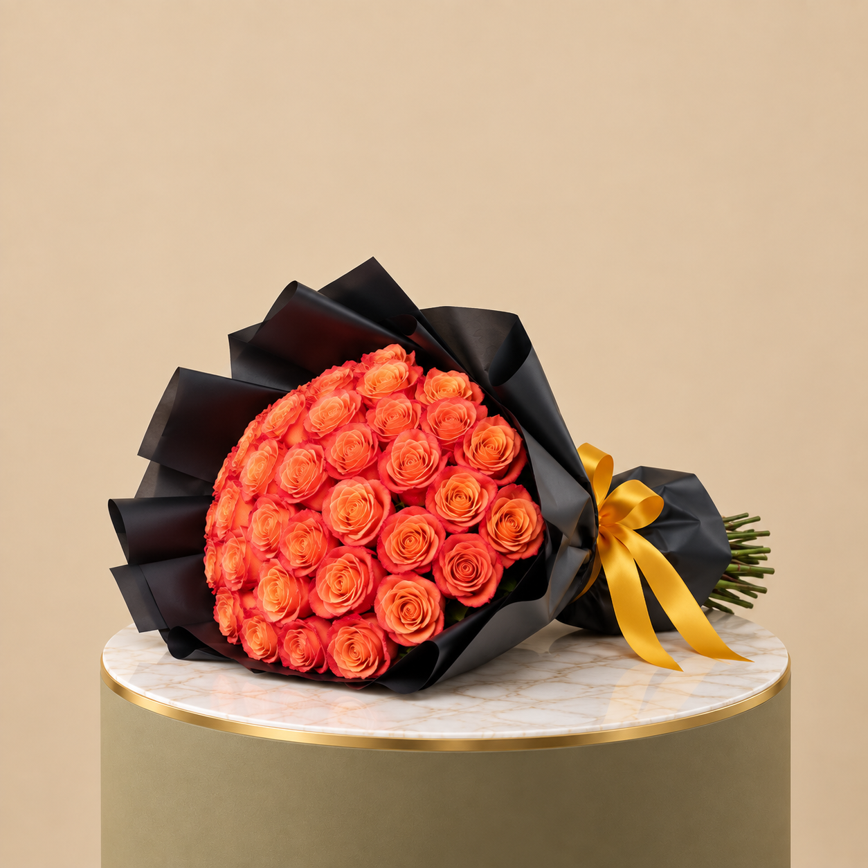 Orange Rose Bouquet with Black Wrap | 50 Roses 2