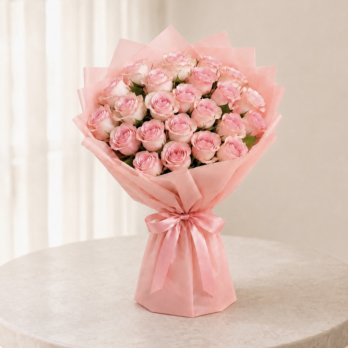 Premium Pink Rose Bouquet | Luxury Pink Roses Wrapped Bouquet | Flori Mart Qatar 2