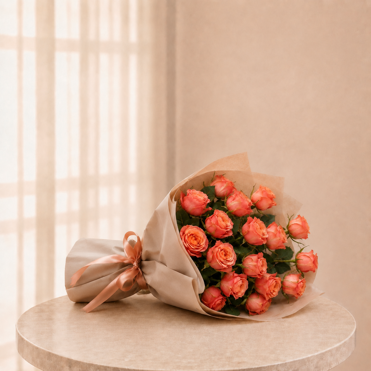 Luxury Small Peach Rose Bouquet | 15 Premium Peach Roses