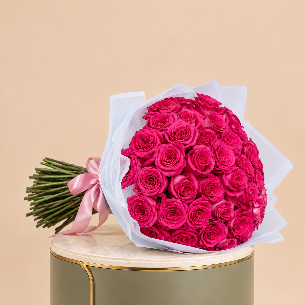 Pink Rose Bouquet with White Wrap | 25 Roses 2