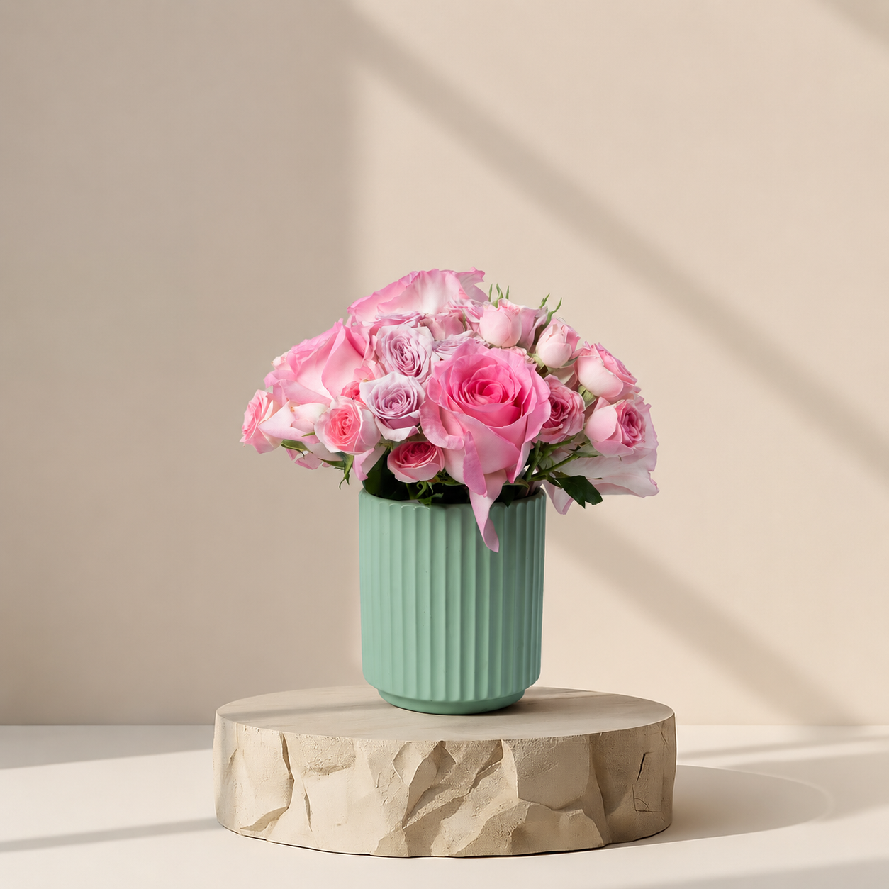 Blush Pink Rose Arrangement in Ceramic Vase | Luxury Rose Flowers | Flori Mart Qatar