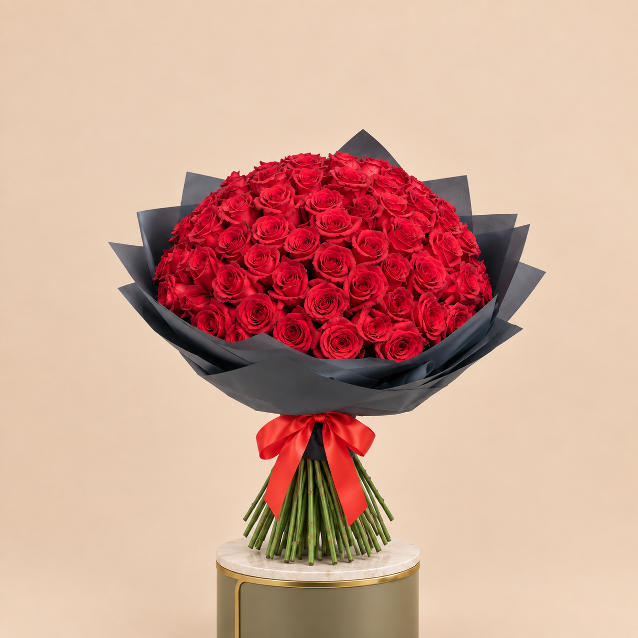 Red Rose Bouquet with Black Wrap | 100 Roses