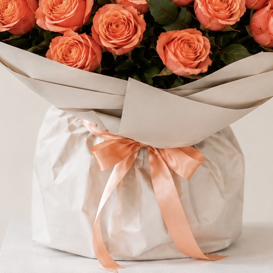 Luxury Large Peach Rose Bouquet | 50 Premium Peach Roses 4