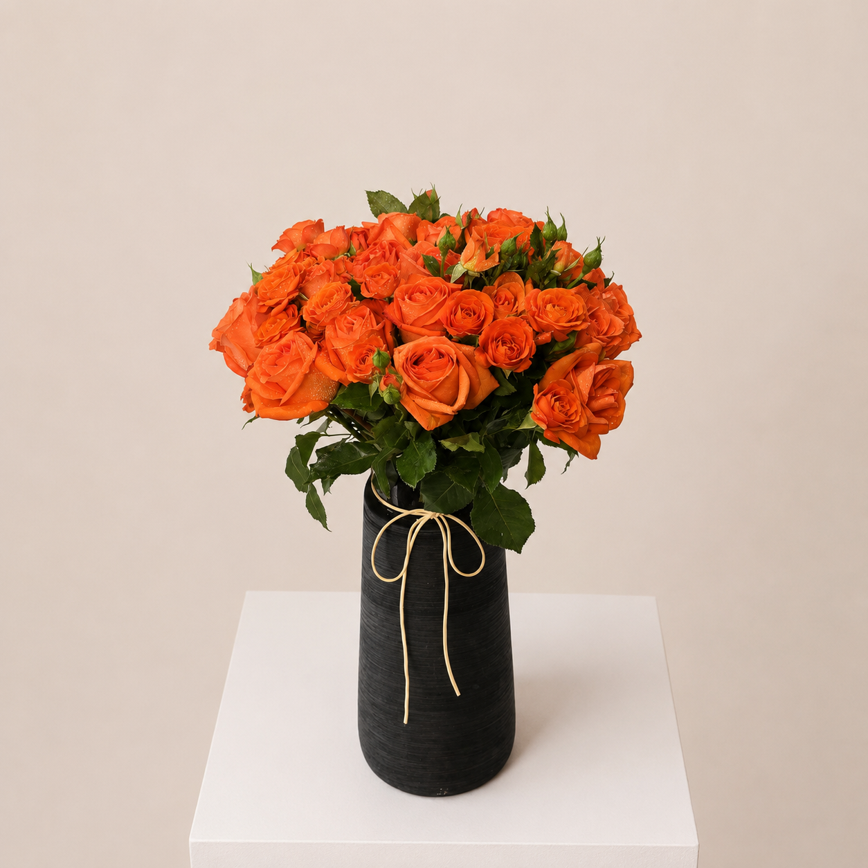 Luxury Orange Spray Rose Arrangement | Fresh Spray Roses in Elegant Black Ceramic Vase | Flori Mart Qatar 2