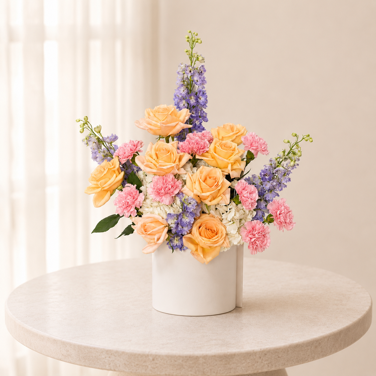 Luxury Mixed Flower Arrangement in White Ceramic Vase | Premium Fresh Flowers | Flori Mart Qatar