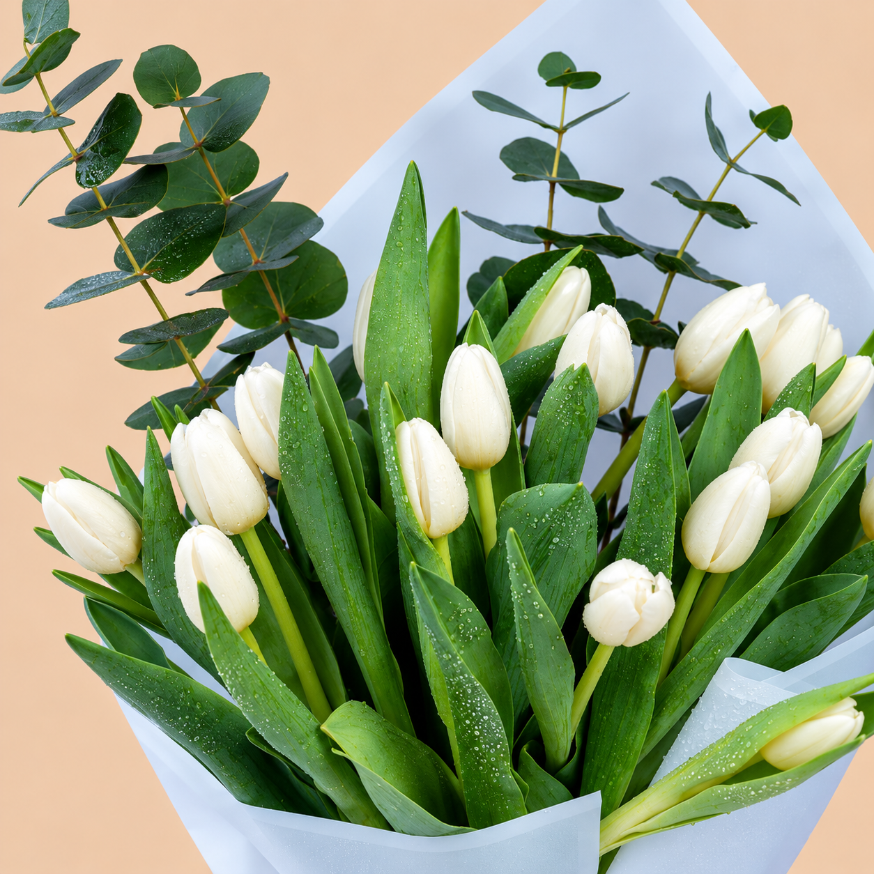 White Tulip Bouquet with Eucalyptus | 15 Tulips 4