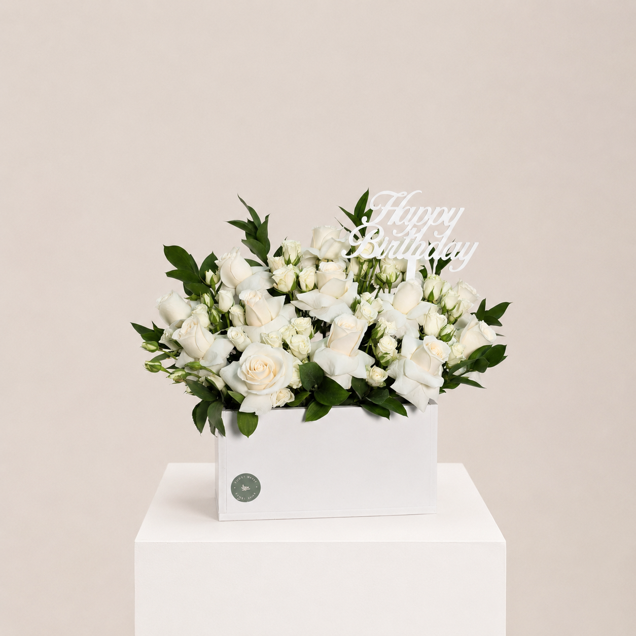 Luxury Happy Birthday White Roses in Elegant White Box 2