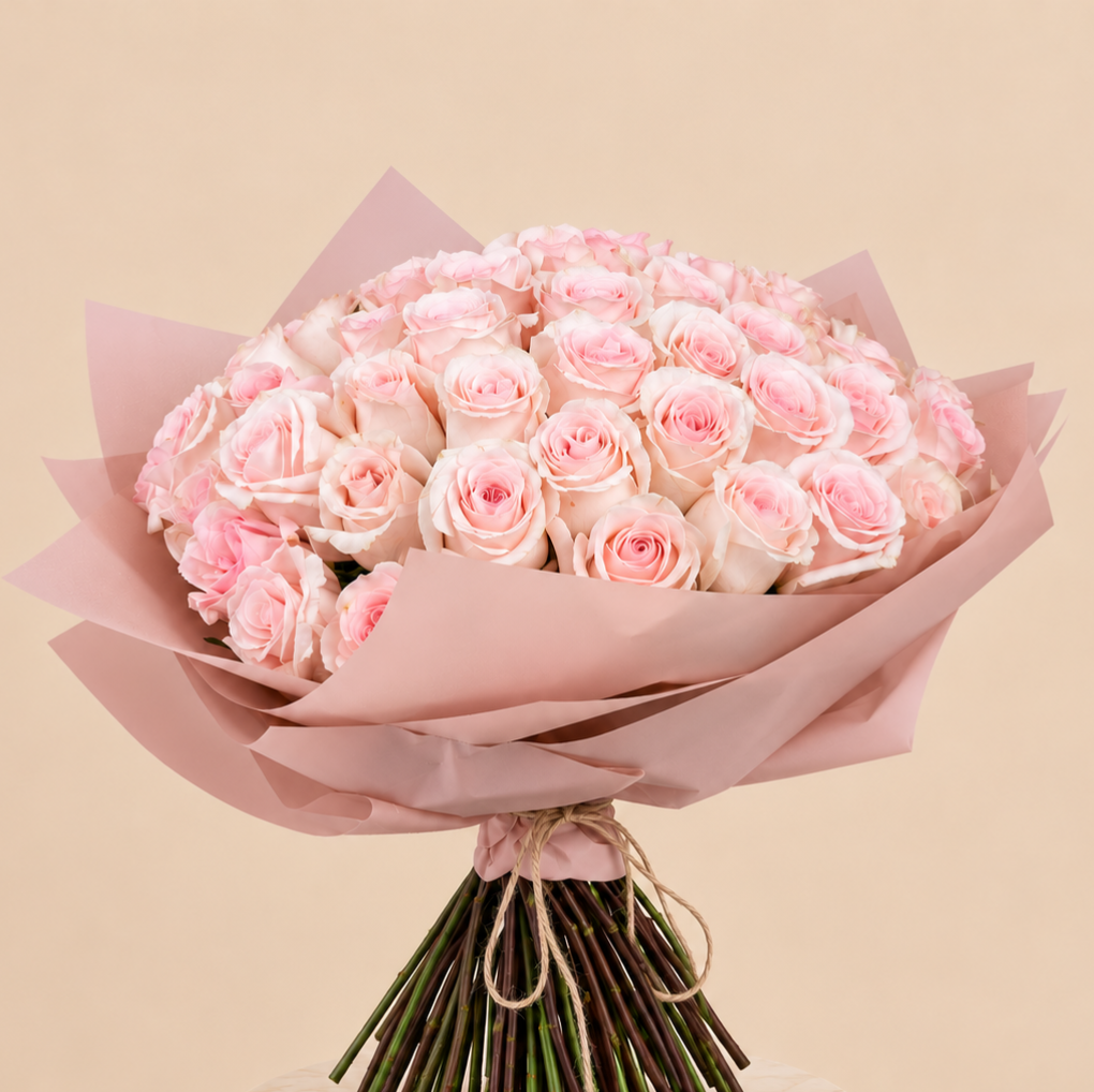 Pink Rose Bouquet with Pink Wrap | 50 Roses 3