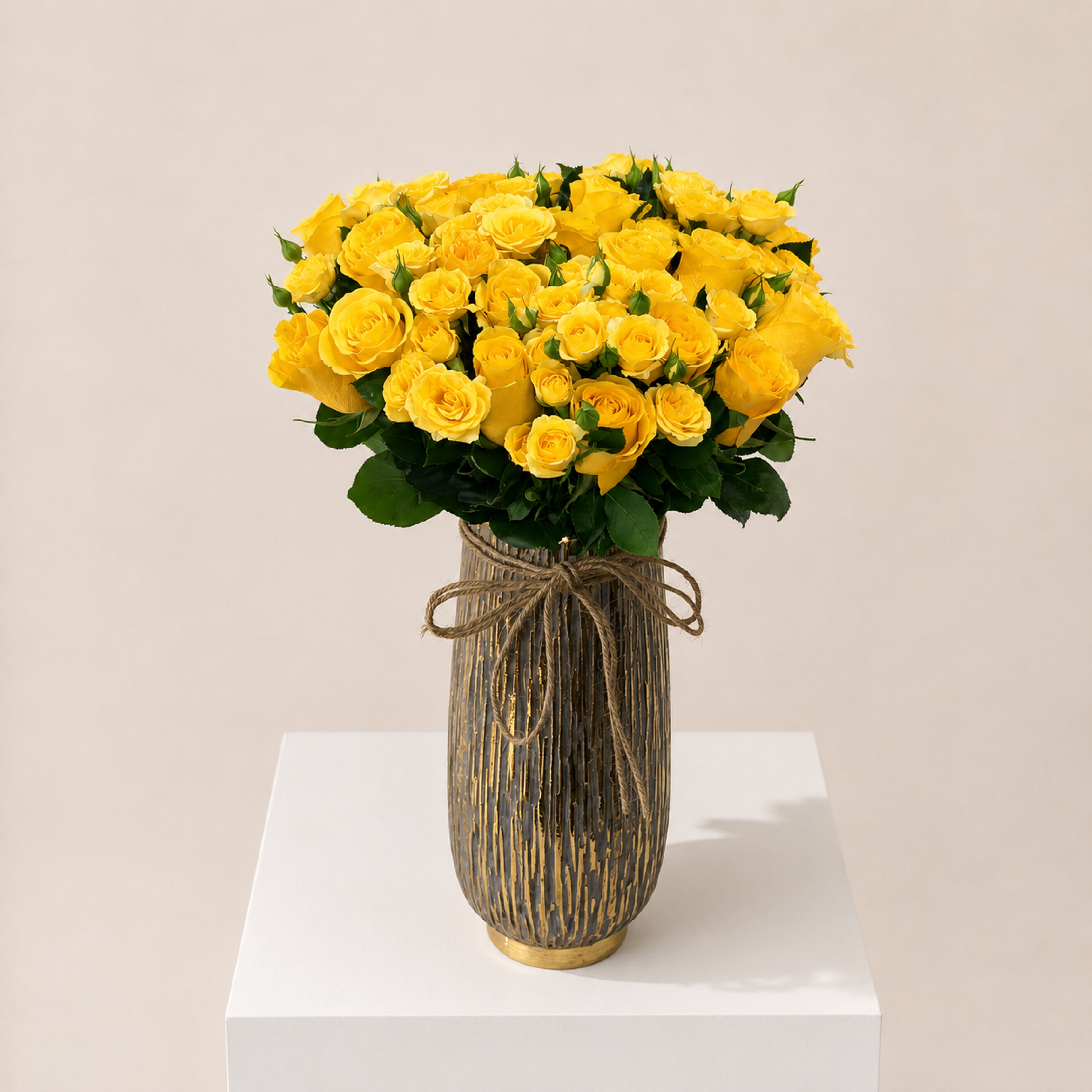 Luxury Yellow Rose Arrangement | Fresh Yellow Roses & Spray Roses in Elegant Metal Vase | Flori Mart Qatar 2