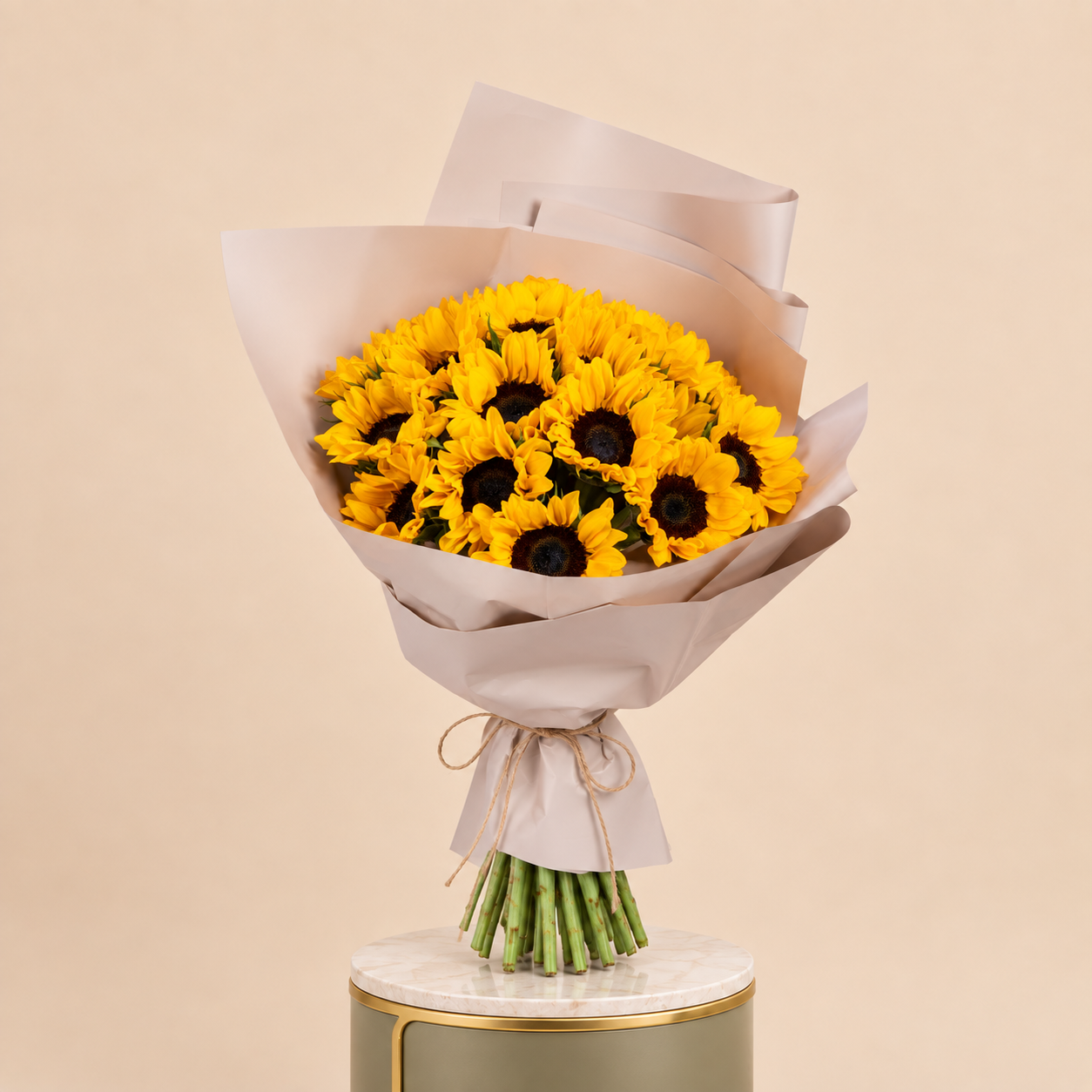 Sunflower Bouquet with Beige Wrap | 25 Sunflowers