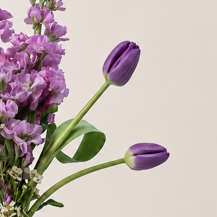 Lavender Tulip & Stock Flower Arrangement in Ceramic Vase | Elegant Spring Flowers | Flori Mart Qatar 5