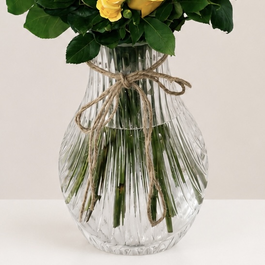 Luxury Yellow Rose Arrangement in Elegant Crystal Glass Vase | Premium Fresh Roses | Flori Mart Qatar 3