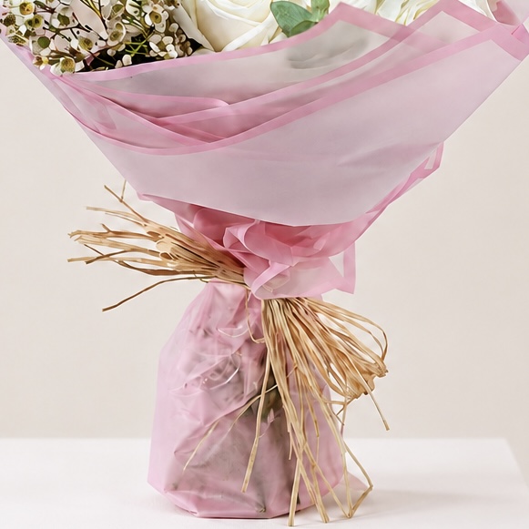 Luxury White Rose Bouquet with Eucalyptus & Wax Flowers | Elegant Floral Gift 2