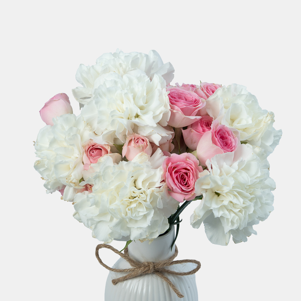 Blush Roses & White Carnations Arrangement in Ceramic Vase | Luxury Flower Gift | Flori Mart Qatar 2