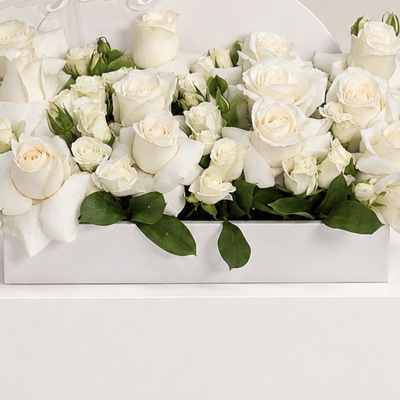Welcome Baby Boy White Roses Box – Elegant Newborn Flower Arrangement 6