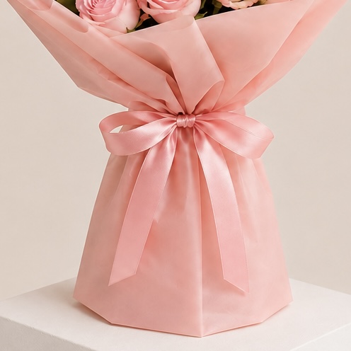 Premium Pink Rose Bouquet | Luxury Pink Roses Wrapped Bouquet | Flori Mart Qatar 7
