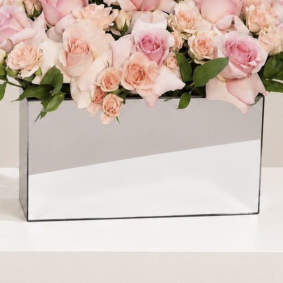 Luxury Happy Birthday Pink & Peach Roses in Mirror Box 3