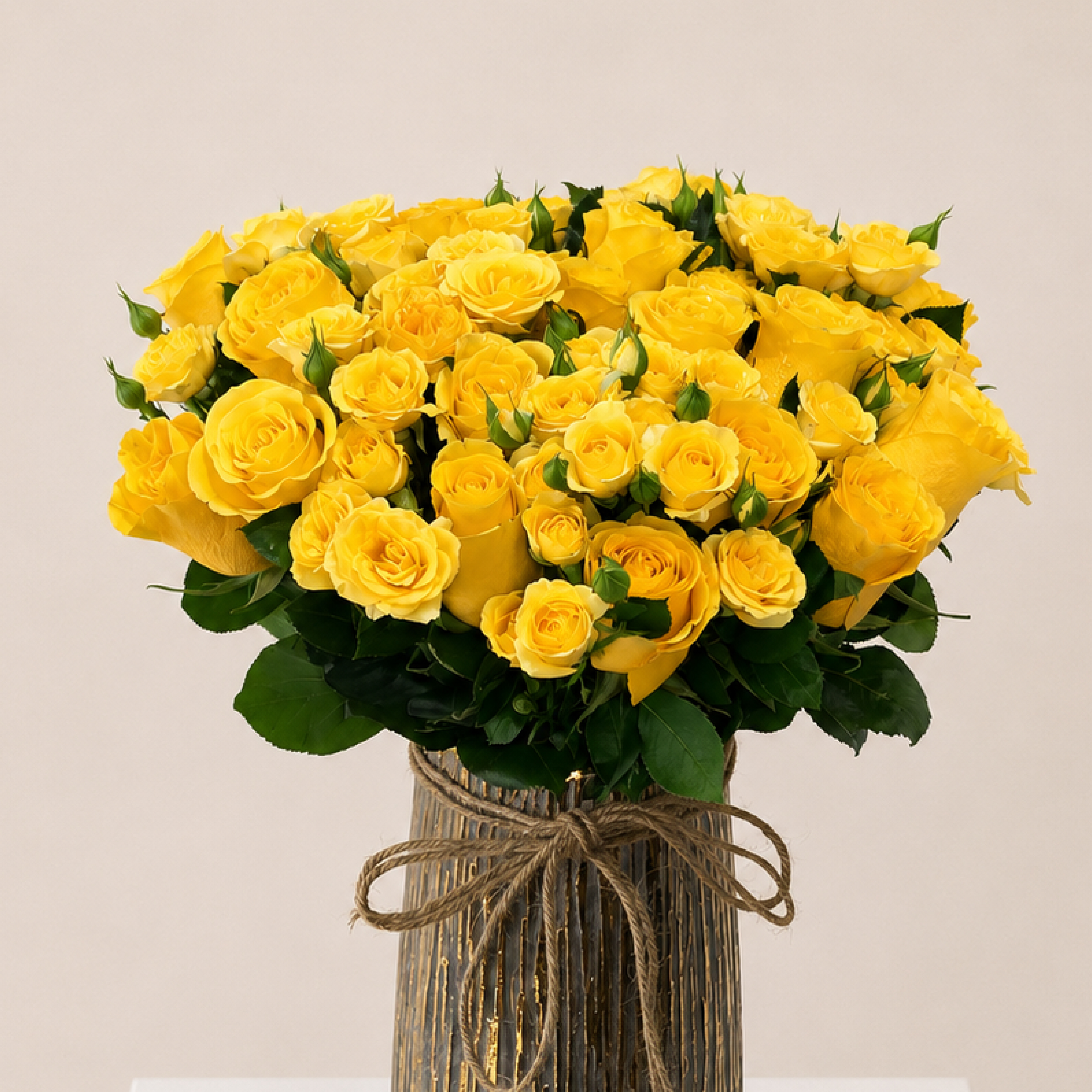Luxury Yellow Rose Arrangement | Fresh Yellow Roses & Spray Roses in Elegant Metal Vase | Flori Mart Qatar 4