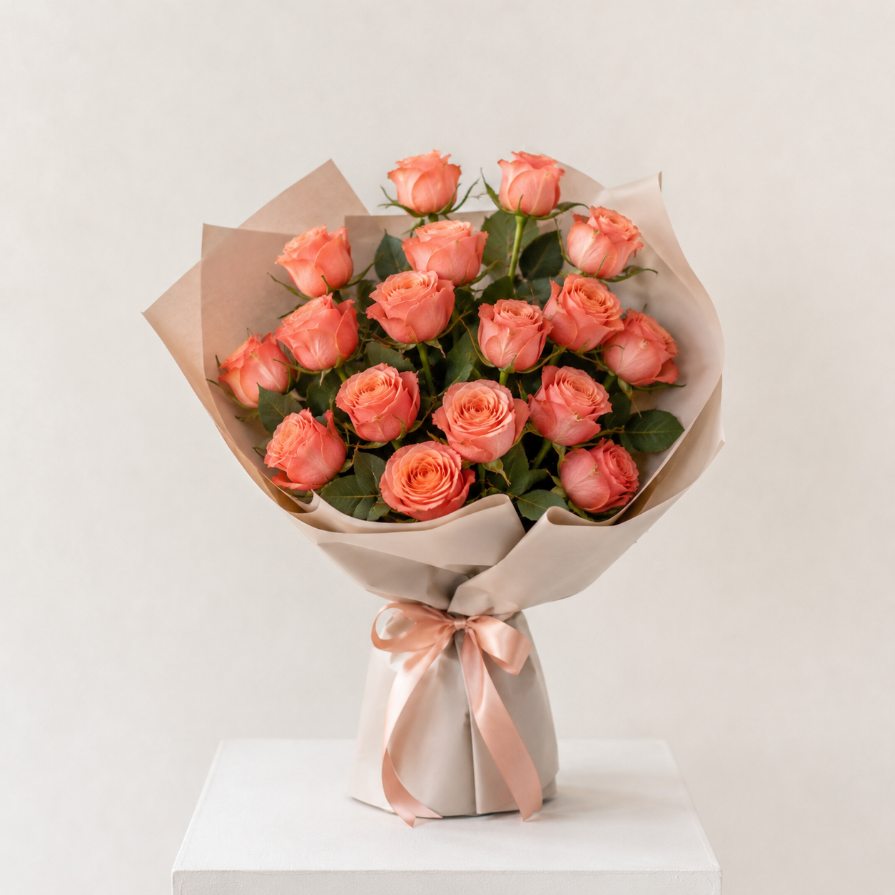 Luxury Small Peach Rose Bouquet | 15 Premium Peach Roses