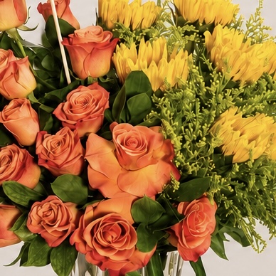 Orange Roses & Sunflowers Graduation Arrangement in Glass Vase 5