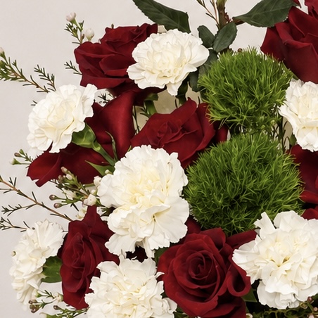 Luxury Red Rose & White Carnation Arrangement | Premium Fresh Flower Vase for Gifts & Special Occasions | Flori Mart Qatar 5