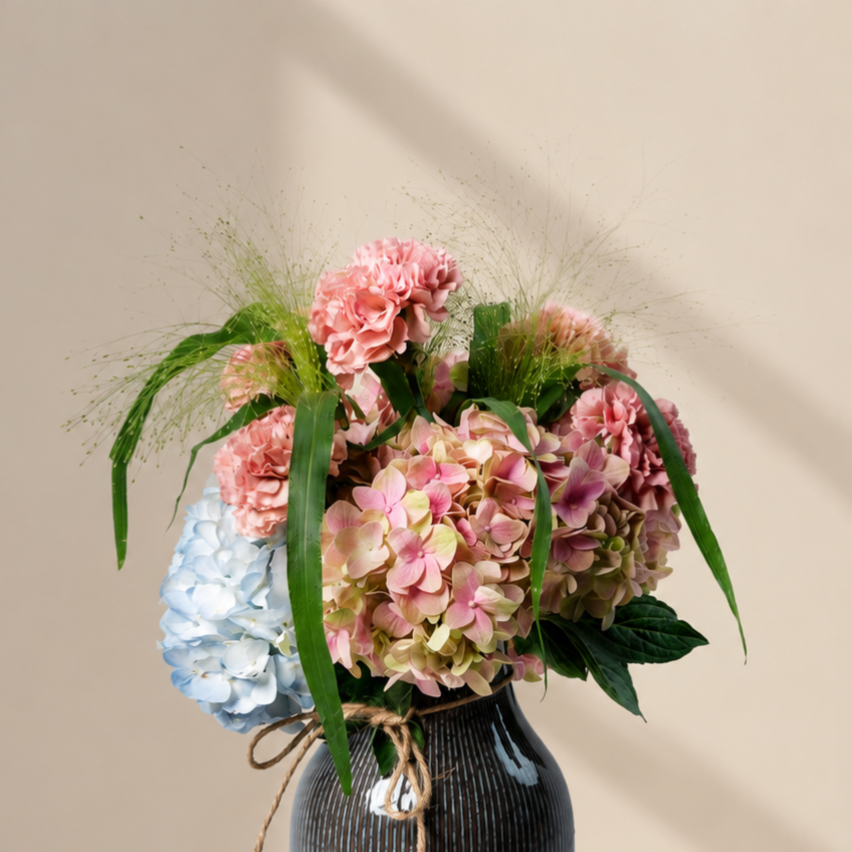 Luxury Hydrangea & Pink Carnation Arrangement in Ceramic Vase | Flori Mart Qatar 2